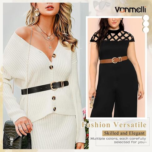 أحزمة جلدية نسائية من VONMELLI مكونة من 3 قطع لفساتين الجينز وحزام خصر للسيدات مع إبزيم ذهبي أنيق in Kuwait