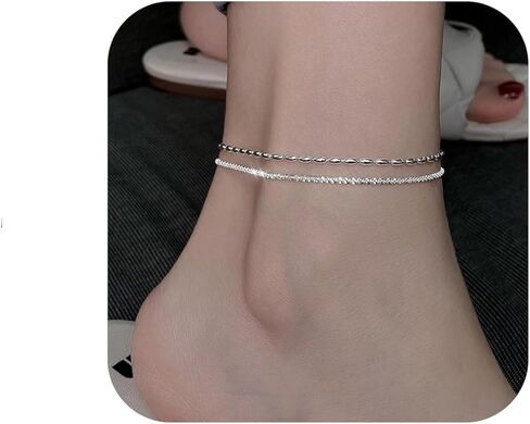 Ankle Bracelets for Women Heart Anklet Bracelets Layered Sterling Silver Shining Tennis Anklet Link with Cubic Zirconia Summer Beach Foot Chain for Women Girls Trendy Jewelry Gifts Graduation and Mother's Day Gifts in Kuwait