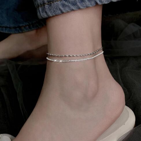 Ankle Bracelets for Women Heart Anklet Bracelets Layered Sterling Silver Shining Tennis Anklet Link with Cubic Zirconia Summer Beach Foot Chain for Women Girls Trendy Jewelry Gifts Graduation and Mother's Day Gifts in Kuwait