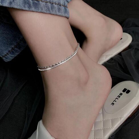 Ankle Bracelets for Women Heart Anklet Bracelets Layered Sterling Silver Shining Tennis Anklet Link with Cubic Zirconia Summer Beach Foot Chain for Women Girls Trendy Jewelry Gifts Graduation and Mother's Day Gifts in Kuwait