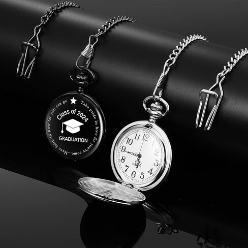 قطعتين من ساعة جيب هدية التخرج فئة 2024 هدية تخرج منقوشة مع صندوق تخزين وسلسلة للتخرج من المدرسة الثانوية in Saudi Arabia