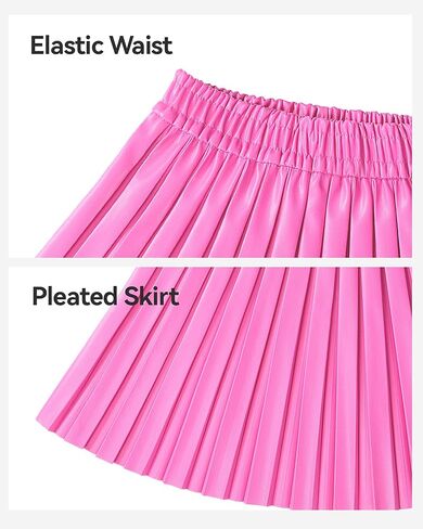 تنورة KEREDA للفتيات من جلد البولي يوريثان الصناعي للأطفال الصغار تنورة مطوية للفتيات من سن 4 إلى 14 سنة in Kuwait