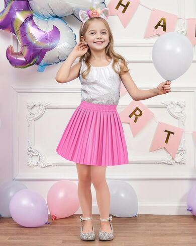 تنورة KEREDA للفتيات من جلد البولي يوريثان الصناعي للأطفال الصغار تنورة مطوية للفتيات من سن 4 إلى 14 سنة in Kuwait