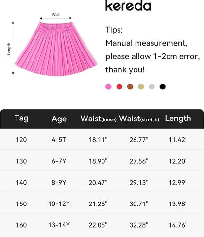 تنورة KEREDA للفتيات من جلد البولي يوريثان الصناعي للأطفال الصغار تنورة مطوية للفتيات من سن 4 إلى 14 سنة in Kuwait