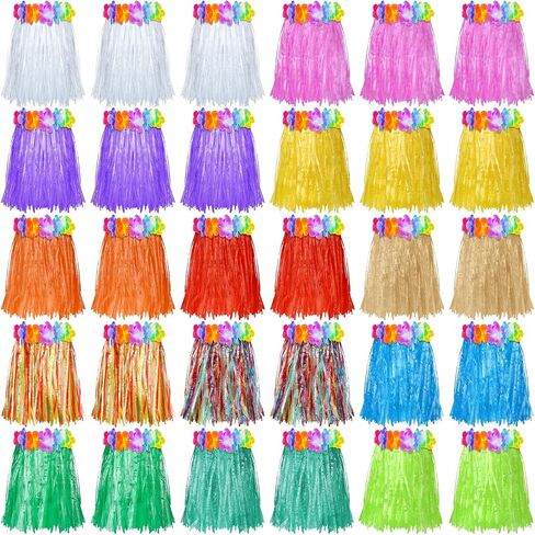 30 Pieces Luau Hula Skirts Grass Party Skirts Hawaiian Plastic Short Colorful Dance Skirts for Girls Kindergarten Performance Summer Party Birthday Celebration, 12 Inches in Saudi Arabia