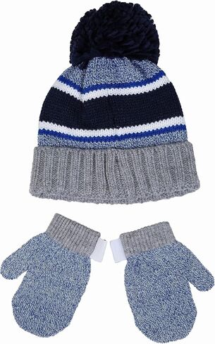 Reebok 2-Piece Baby/Toddler Winter Hat and Mittens Set Warm Knitted Pom Beanie & Gloves Kids Cozy Cold Weather Accessories in Saudi Arabia
