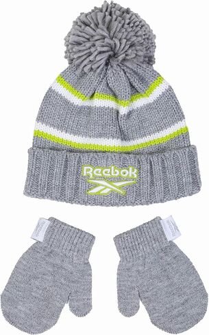Reebok 2-Piece Baby/Toddler Winter Hat and Mittens Set Warm Knitted Pom Beanie & Gloves Kids Cozy Cold Weather Accessories in Saudi Arabia
