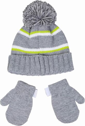 Reebok 2-Piece Baby/Toddler Winter Hat and Mittens Set Warm Knitted Pom Beanie & Gloves Kids Cozy Cold Weather Accessories in Saudi Arabia