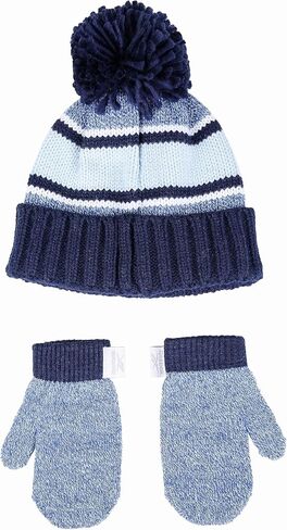 Reebok 2-Piece Baby/Toddler Winter Hat and Mittens Set Warm Knitted Pom Beanie & Gloves Kids Cozy Cold Weather Accessories in Saudi Arabia