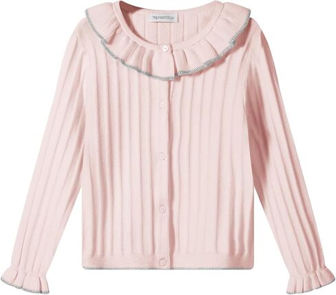 Girls Cardigan Sweet Ruffle Collar Sweater Button Long Sleeve Knit Tops for Girls Outfits in Kuwait