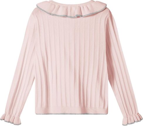 Girls Cardigan Sweet Ruffle Collar Sweater Button Long Sleeve Knit Tops for Girls Outfits in Kuwait