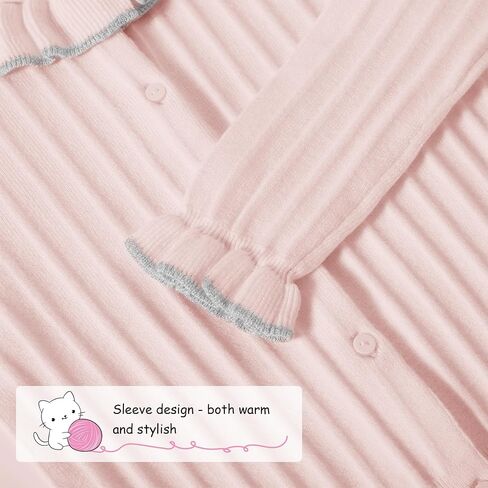 Girls Cardigan Sweet Ruffle Collar Sweater Button Long Sleeve Knit Tops for Girls Outfits in Kuwait