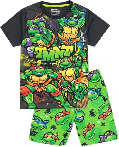 Teenage Mutant Ninja Turtles Boys Pyjama Set | Kids Black & Green T-Shirt & Shorts Nightwear Pajamas | TMNT Sleepwear PJs in Saudi Arabia