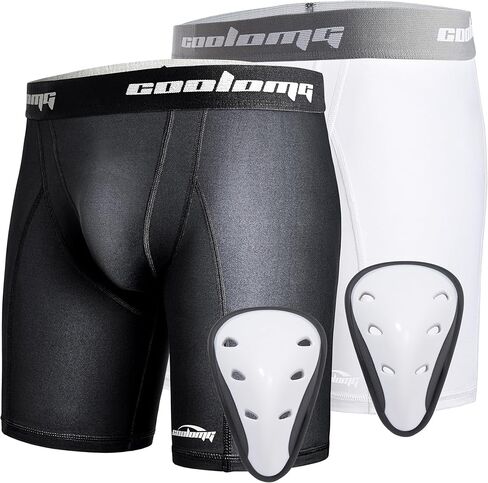 COOLOMG Youth Boys Compression Shorts with Athletic Cup 2-Pack for Baseball Football Lacrosse in Saudi Arabia