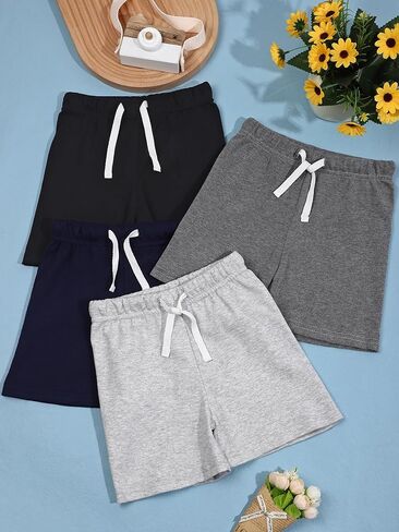 ريسينتا 4 قطع من السراويل القطنية للأولاد الصغار، سراويل قصيرة للأولاد الصغار، شورتات صيفية كاجوال للركض in Kuwait