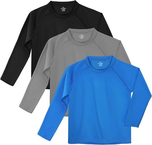 Cooraby 3 Pack Boys Swim Shirt UPF 50+ Long-Sleeve Rashguards Sun Protective Quick Dry Outdoor Shirt in Kuwait