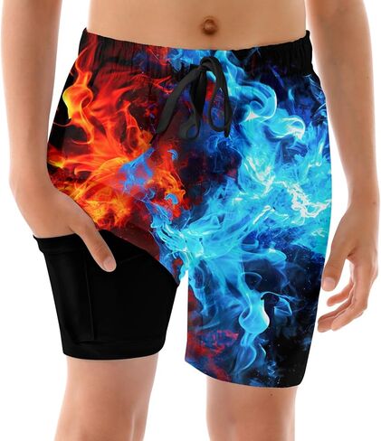 ALISISTER Boys Swim Trunks with Compression Liner with Pockets Bathing Suit 2-20 Years Old in Kuwait