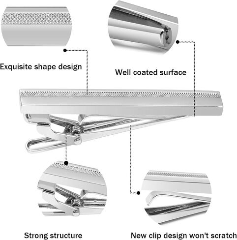 Tie Clip for Men Silver, 2 Inch Tie Bar Tie Pins and Clips for Skinny Tie, Unique Men Tie Clip Tie Clasp Silver Suitable for Father's Day Gift, Wedding Anniversary, Business Professional in Saudi Arabia