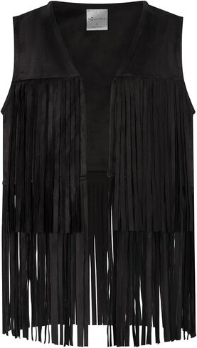 Noomelfish Kids Suede Fringe Vest Girls Sleeveless Hippie Tassels Jacket Cardigan (5-12 Years) in Kuwait