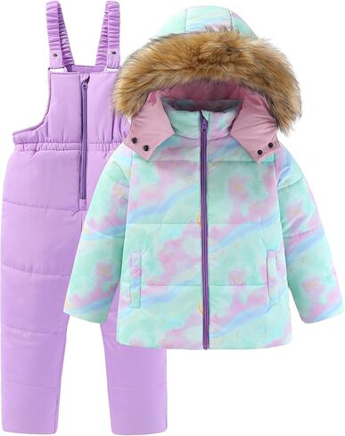Girls 2 Piece Snowsuit Warm Padded Ski Jacket and Bib Pants Outfit Set in Saudi Arabia
