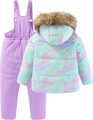 Girls 2 Piece Snowsuit Warm Padded Ski Jacket and Bib Pants Outfit Set in Saudi Arabia