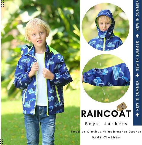 سترة مطر للأولاد مع غطاء رأس قابل للفصل ومعاطف مطر خفيفة الوزن للأطفال in Kuwait