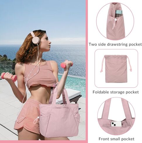 BTOOP Tote Bag for Women Foldable Beach Gym Bags Side-Cinch Lightweight Shopper Shoulder Bag for Travel, Work, College, Nurse in Saudi Arabia