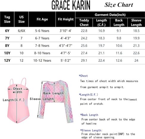 بدلة سباحة للفتيات من GRACE KARIN مكونة من قطعتين بدلة استحمام قطعة واحدة مع ملابس سباحة شبكية بأكمام طويلة مقاس 5-12 in Saudi Arabia