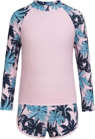Arshiner Girls 2 Pieces Rash Guard Swimsuit Long Sleeve Summer Bathing Suit Beach Surf Tankini Swimwear for 6-14Y in Saudi Arabia