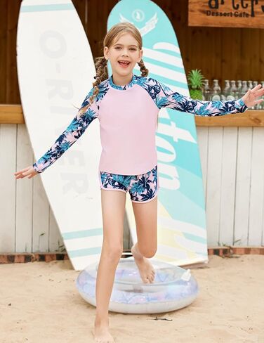 Arshiner Girls 2 Pieces Rash Guard Swimsuit Long Sleeve Summer Bathing Suit Beach Surf Tankini Swimwear for 6-14Y in Saudi Arabia