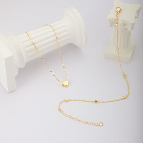 MIDEEO الذهب / الشظية أساور الكاحل للنساء، خلخال الذهب 14K للنساء للماء الكوبية وصلة القلب الخرز متعرجة حجر الراين الخلخال مجموعة الطبقات أساور خلخال للنساء الذهب والمجوهرات هدية in Kuwait