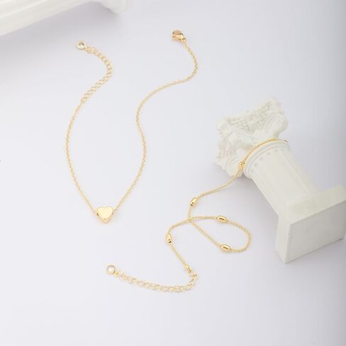 MIDEEO الذهب / الشظية أساور الكاحل للنساء، خلخال الذهب 14K للنساء للماء الكوبية وصلة القلب الخرز متعرجة حجر الراين الخلخال مجموعة الطبقات أساور خلخال للنساء الذهب والمجوهرات هدية in Kuwait