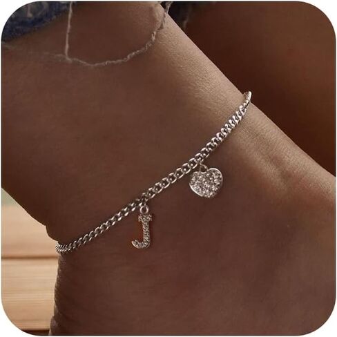 Initial Ankle Bracelets for Women Silver Plated Dainty Cuba Thin Chain Letter Name Anklets Cubic Zirconia Heart Anklets Bracelets Waterproof Minimalist Simple Anklets For Teen Girls Fashion Summer Jewelry Anklet For Women in Kuwait