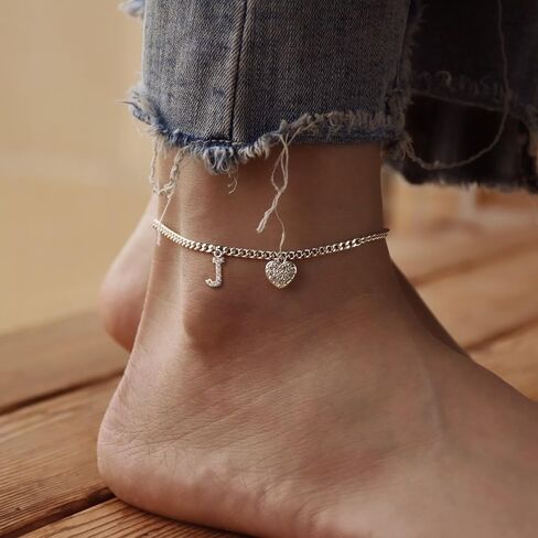 Initial Ankle Bracelets for Women Silver Plated Dainty Cuba Thin Chain Letter Name Anklets Cubic Zirconia Heart Anklets Bracelets Waterproof Minimalist Simple Anklets For Teen Girls Fashion Summer Jewelry Anklet For Women in Kuwait