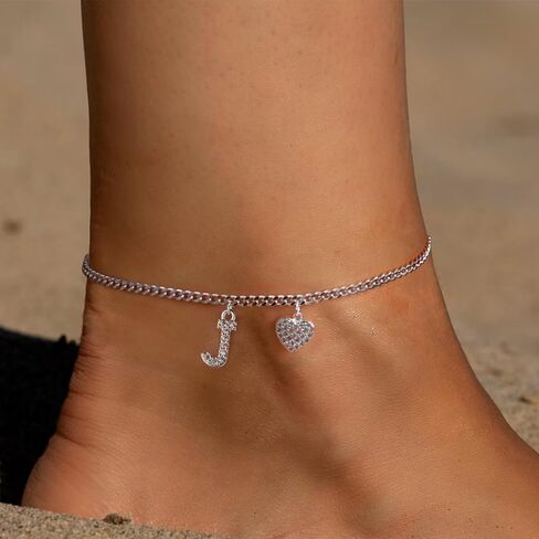 Initial Ankle Bracelets for Women Silver Plated Dainty Cuba Thin Chain Letter Name Anklets Cubic Zirconia Heart Anklets Bracelets Waterproof Minimalist Simple Anklets For Teen Girls Fashion Summer Jewelry Anklet For Women in Kuwait