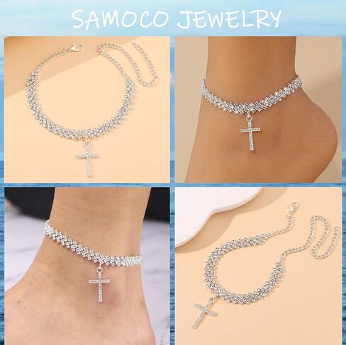 الفضة حجر الراين خلخال أساور للنساء قابل للتعديل الخلخال التنس للماء لذيذ الطبقات القلب الخلخال سحر الصيف الشاطئ مجوهرات للقدم in Kuwait