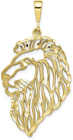 10k Yellow Gold Solid Diamond-cut Lions Head Charm Pendant - 45mm x 26mm in Saudi Arabia