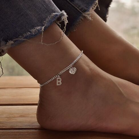 Initial Ankle Bracelets for Women Silver Plated Dainty Cuba Thin Chain Letter Name Anklets Cubic Zirconia Heart Anklets Bracelets Waterproof Minimalist Simple Anklets For Teen Girls Fashion Summer Jewelry Anklet For Women in Kuwait