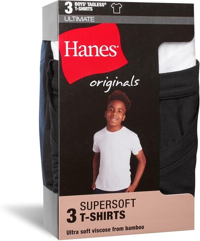 Hanes Boy's Originals T-Shirt Pack, Supersoft Undershirts for Boys, Moisture-Wicking, 3-Pack in Saudi Arabia