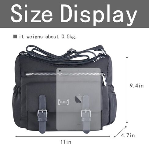 محفظة ELDA Crossbody للنساء من النايلون حقيبة ساعي البريد متعددة الجيوب حقيبة كتف كاجوال خفيفة الوزن للسيدات وكتب جيوب للسفر in Kuwait