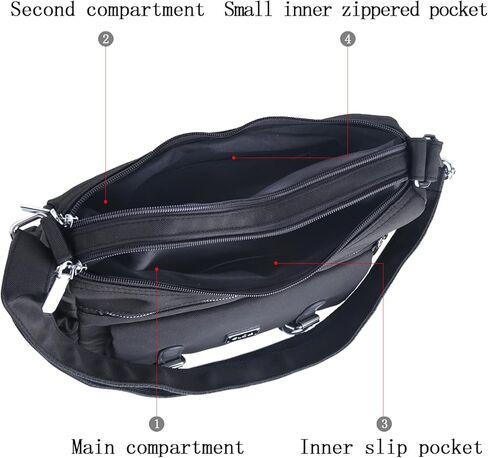 محفظة ELDA Crossbody للنساء من النايلون حقيبة ساعي البريد متعددة الجيوب حقيبة كتف كاجوال خفيفة الوزن للسيدات وكتب جيوب للسفر in Kuwait