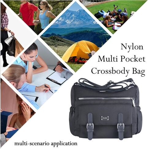 محفظة ELDA Crossbody للنساء من النايلون حقيبة ساعي البريد متعددة الجيوب حقيبة كتف كاجوال خفيفة الوزن للسيدات وكتب جيوب للسفر in Kuwait