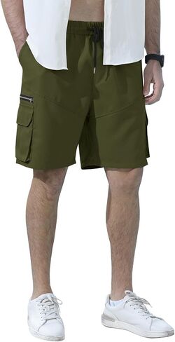 Angbater Men's Cargo Shorts Casual Drawstring Elastic Waist Outdoor Lightweight Workout Hiking Short with Multi-Pocket in Saudi Arabia