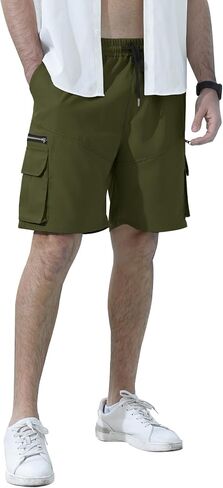 Angbater Men's Cargo Shorts Casual Drawstring Elastic Waist Outdoor Lightweight Workout Hiking Short with Multi-Pocket in Saudi Arabia