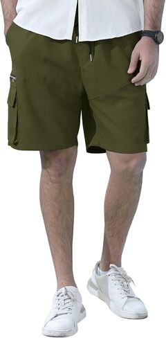 Angbater Men's Cargo Shorts Casual Drawstring Elastic Waist Outdoor Lightweight Workout Hiking Short with Multi-Pocket in Saudi Arabia