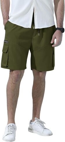 Angbater Men's Cargo Shorts Casual Drawstring Elastic Waist Outdoor Lightweight Workout Hiking Short with Multi-Pocket in Saudi Arabia