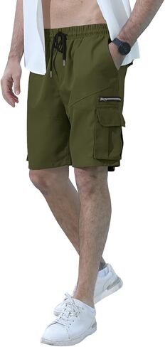 Angbater Men's Cargo Shorts Casual Drawstring Elastic Waist Outdoor Lightweight Workout Hiking Short with Multi-Pocket in Saudi Arabia