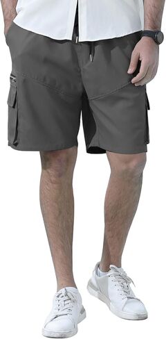 Angbater Men's Cargo Shorts Casual Drawstring Elastic Waist Outdoor Lightweight Workout Hiking Short with Multi-Pocket in Saudi Arabia