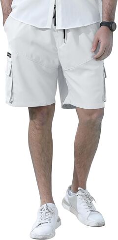 Angbater شورت كارجو رجالي كاجوال برباط خصر مرن للاستخدام في الهواء الطلق خفيف الوزن للتمرين والمشي لمسافات طويلة مع جيوب متعددة in Kuwait