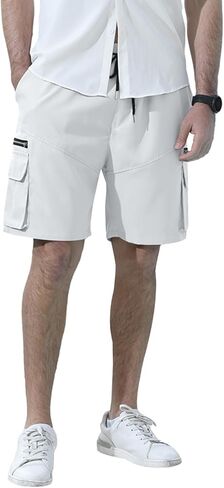 Angbater شورت كارجو رجالي كاجوال برباط خصر مرن للاستخدام في الهواء الطلق خفيف الوزن للتمرين والمشي لمسافات طويلة مع جيوب متعددة in Kuwait